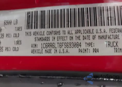 2015 Ram 1500 Big Horn z USA, uszkodzony, nr VIN 1C6RR6LT6FS693084